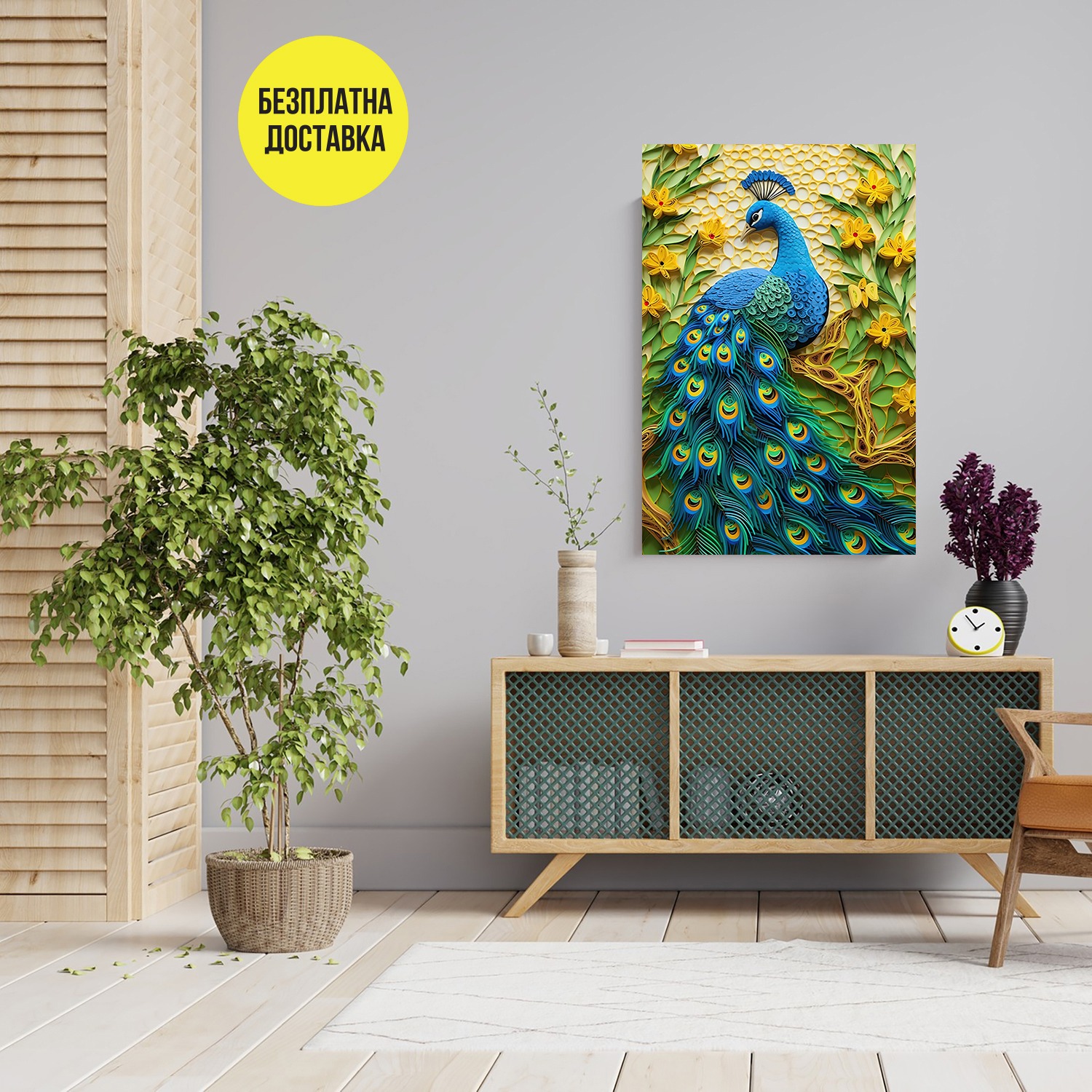 Картина-Илюстрация паун и цветя 0528