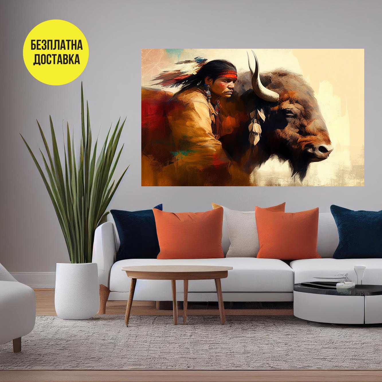 Картина-Индианец и бизон 0303