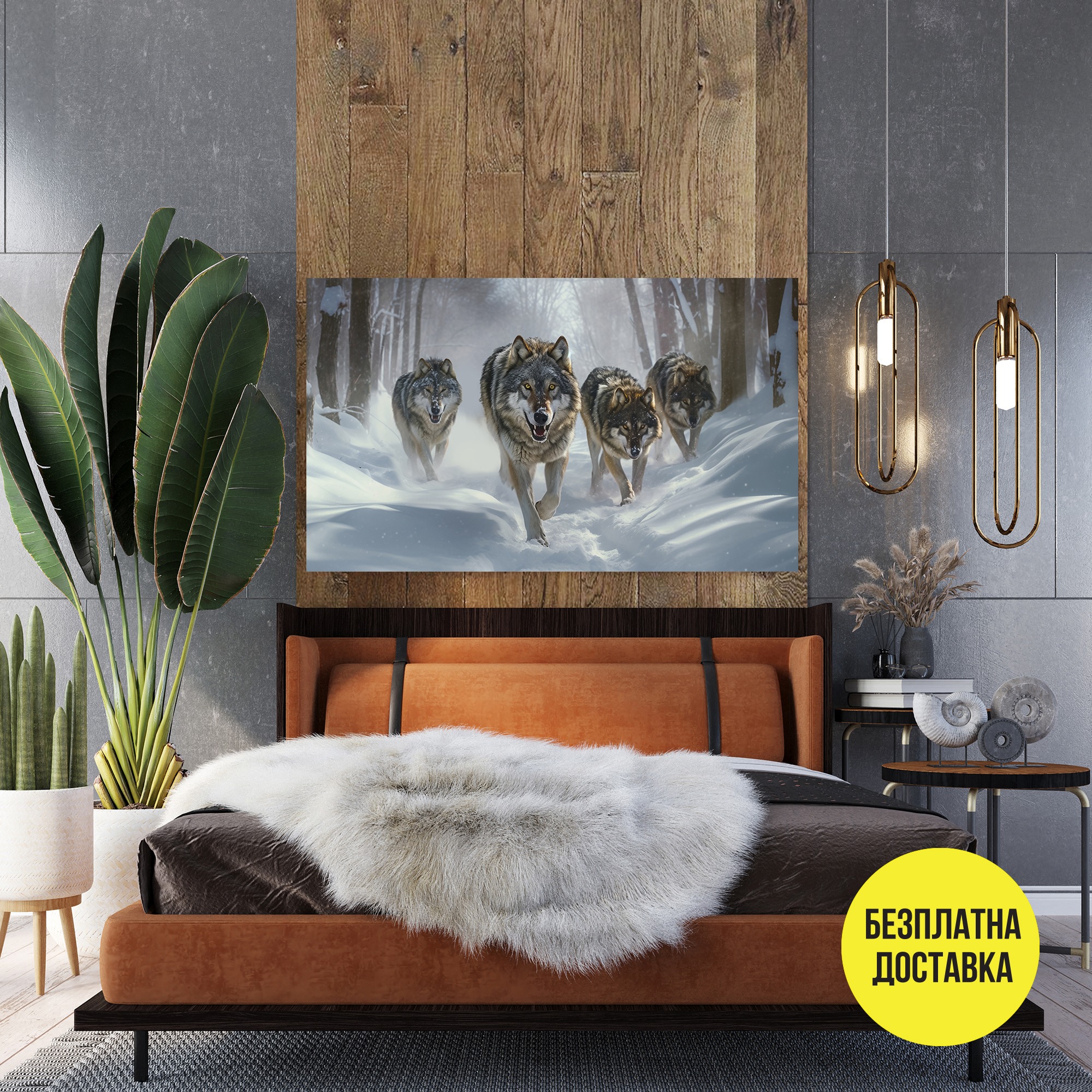 Картина-Глутница вълци в снега 0507