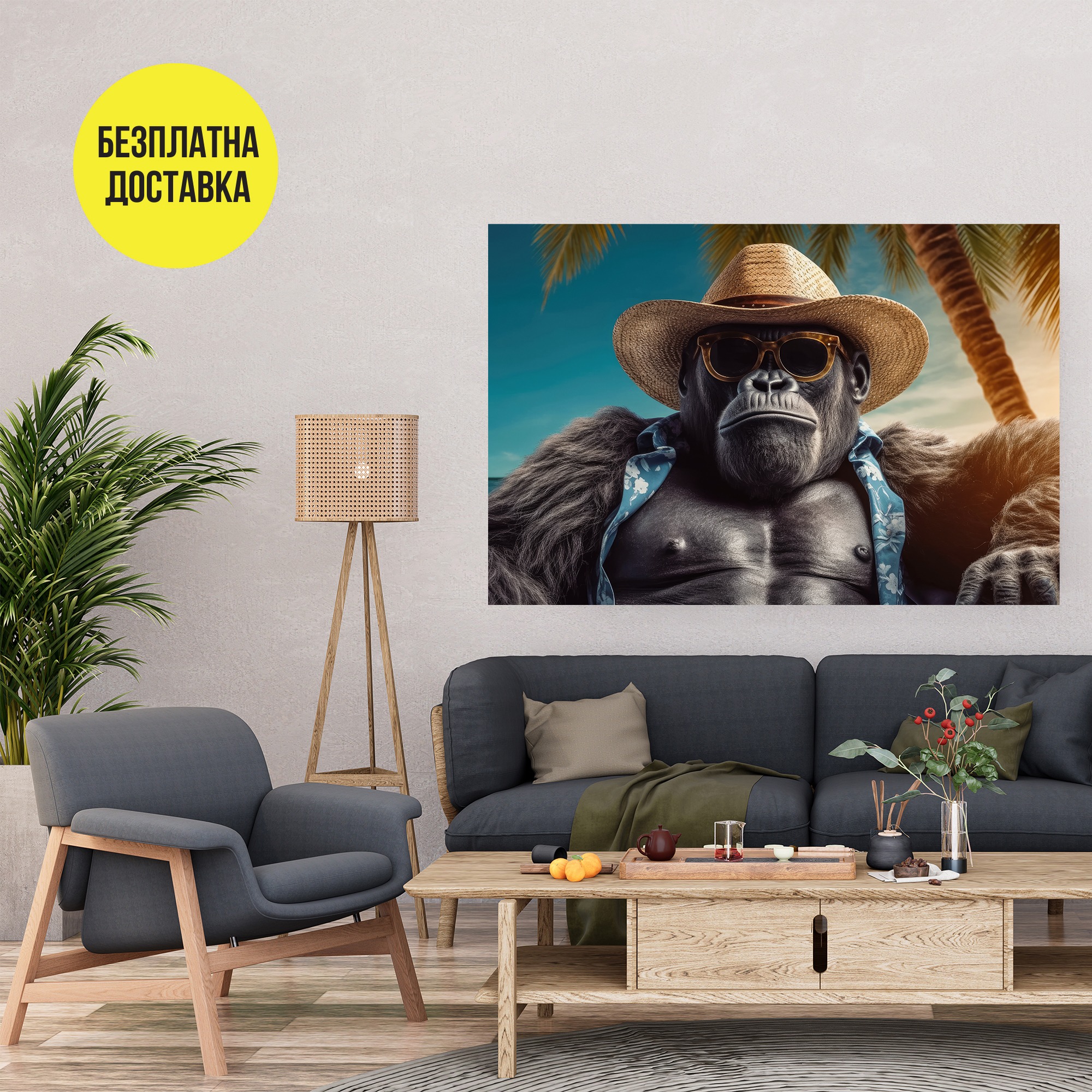Картина-Горила с шапка и очила 0529
