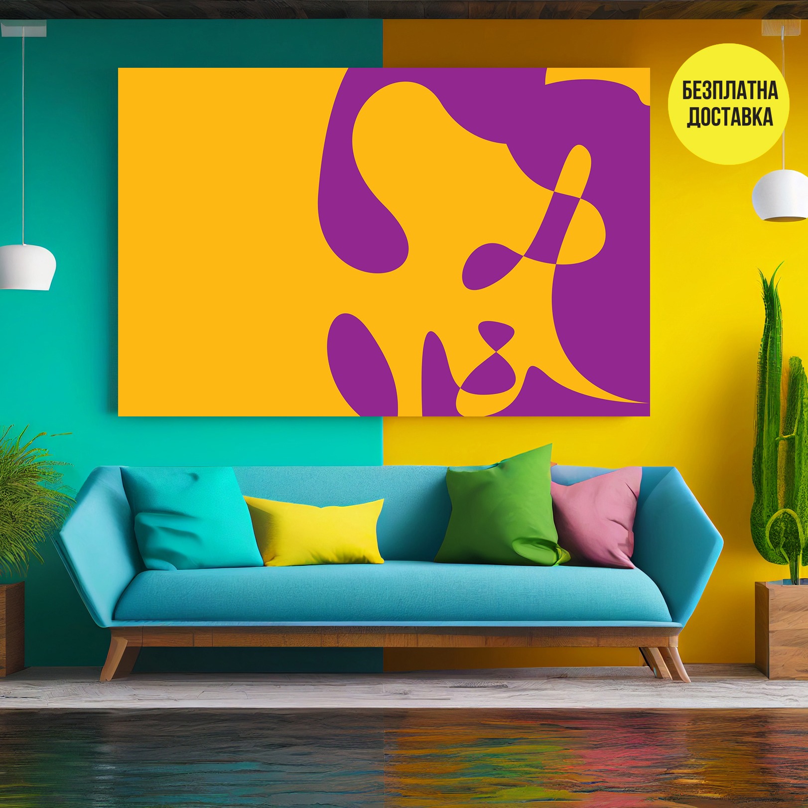 Картина-Абстракт в лилаво и жълто 0771