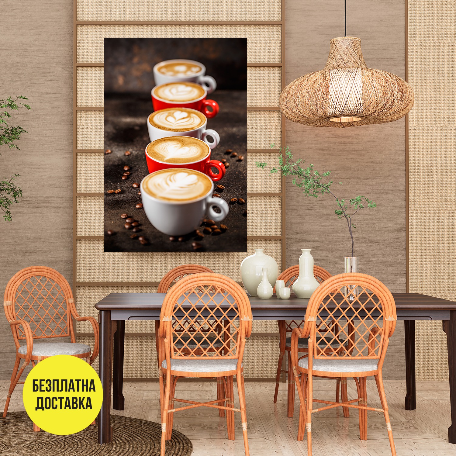 Картина-Червени и бели чаши с капучино 0924