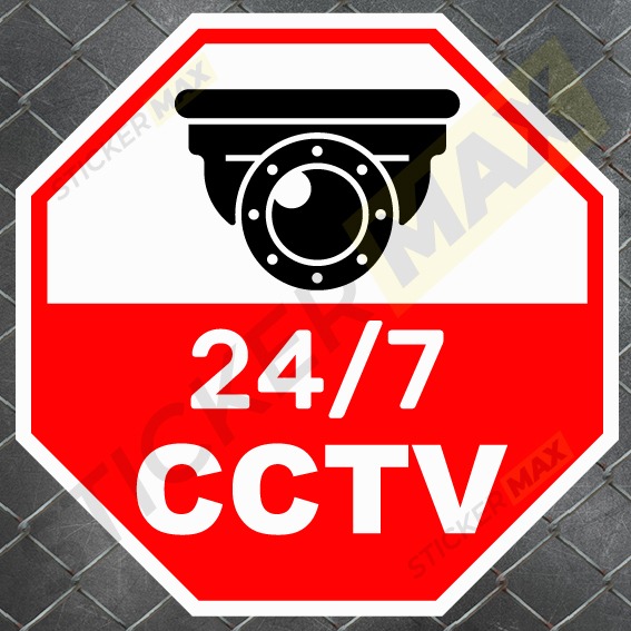 Стикер в червен и бял цвят CCTV
