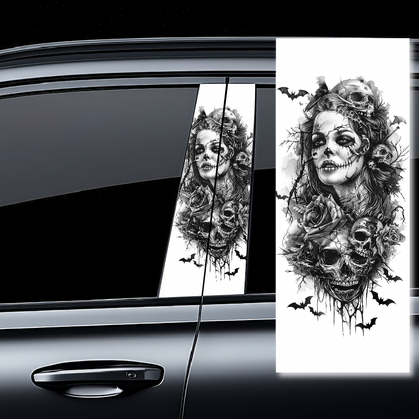 Стикери за колонки - Жена с черепи и прилепи 6015