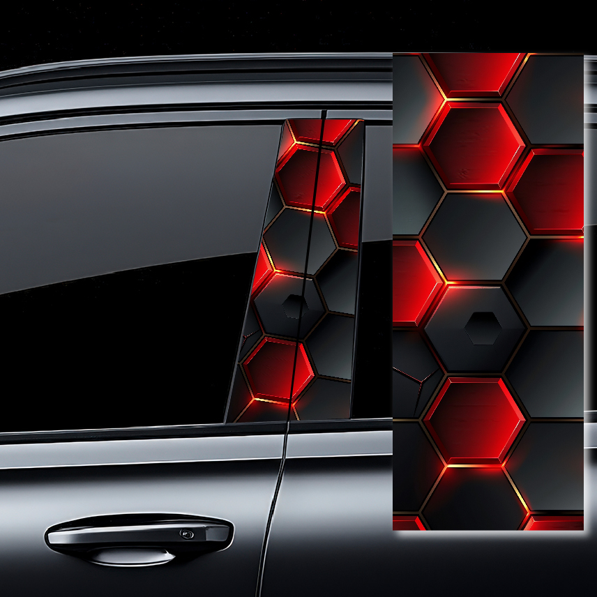 Стикери за колонки - Пчелна пита в червено и сиво 5042